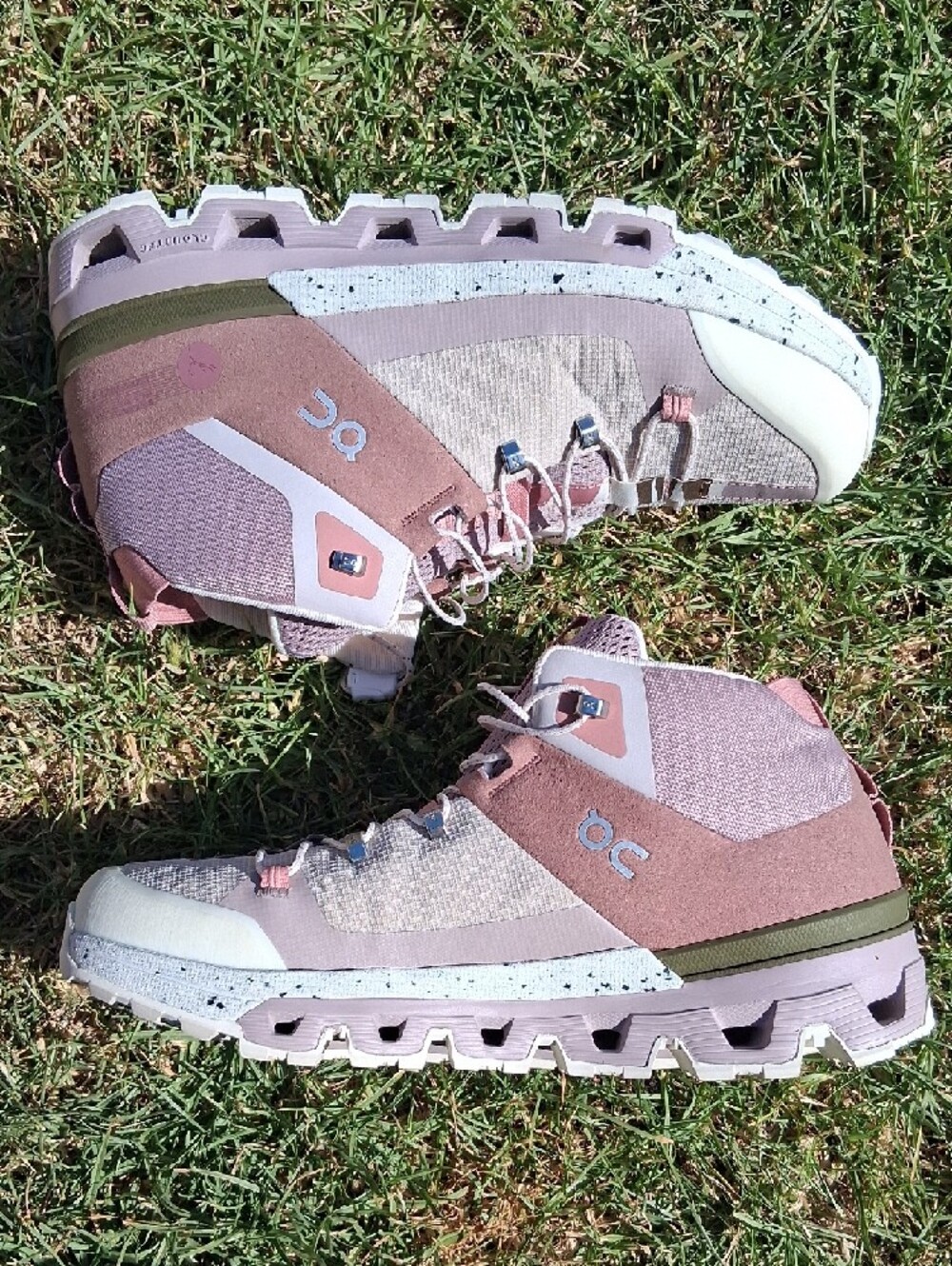 On Running Cloud Hi Waterproof Trail Shoes - Dusty Pink, Olive, Cream